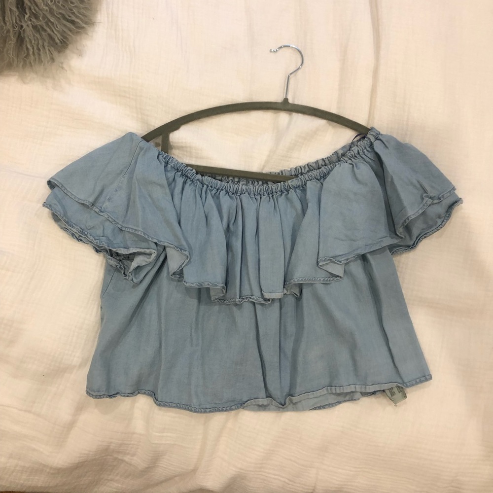 Chambray off the shoulder crop top
